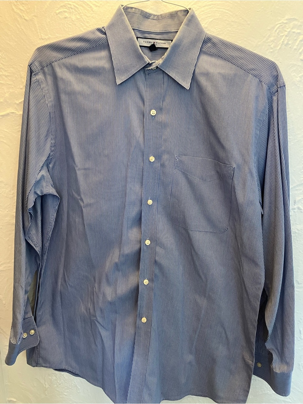 Tommy Hilfiger Blue and White Micro-Striped Dress Shirt